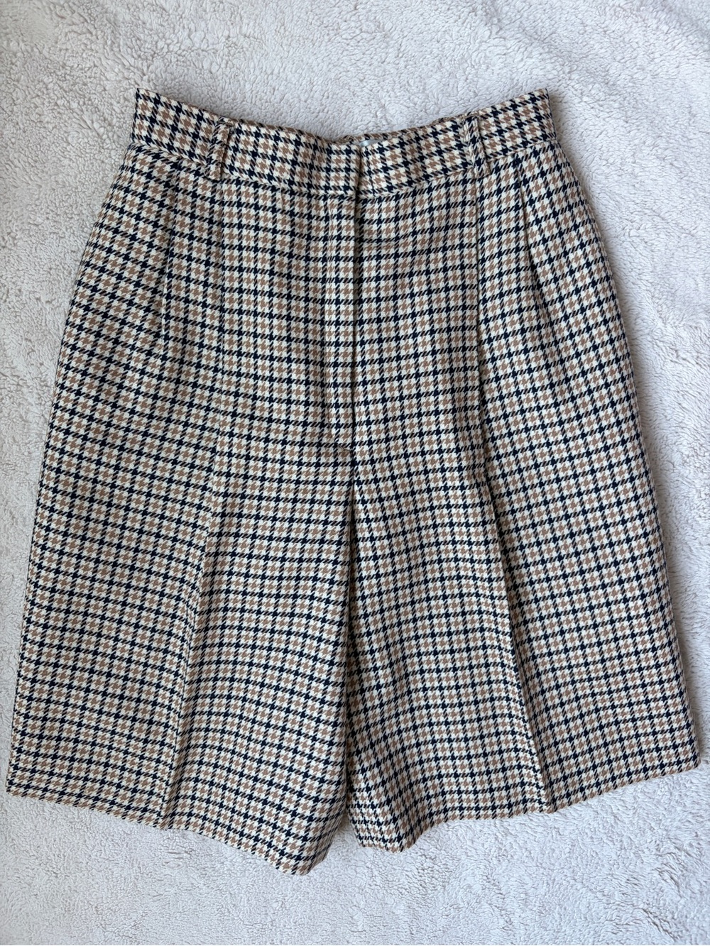 Vintage High-Waist Wool Houndstooth Women’s Bermuda Brown & Black size 6